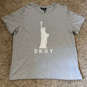 Gray DKNY T-shirt XL 60% cotton,40% modal, stud covered Statue of Liberty